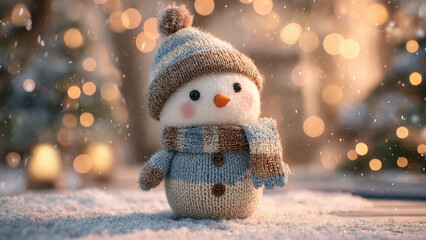 Adorable Christmas Decoration Cute Snowman in Winter Forest