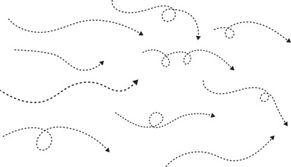 Curved Dotted Arrows Hand-Drawn Vector Set