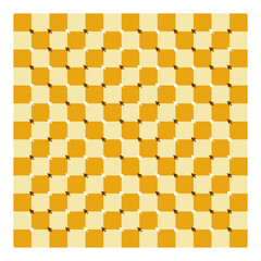 Optical illusion poster of squares moving over a static image in yellow colors with arrow cursor icons.