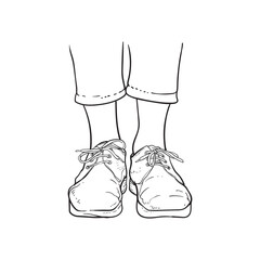 Line drawing of feet wearing shoes
