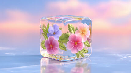 花朵冰块透明唯美