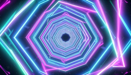 Neon tunnel of hexagonal shapes
