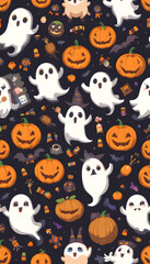 Obraz premium Seamless Halloween pattern with cartoon ghosts.