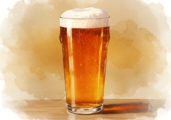 Refreshing pint of golden ale with frothy head, perfect for pub ambiance and beverage promotions