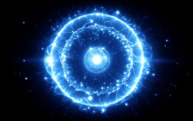 Obraz premium Abstract blue glowing circular pattern with intricate light effects