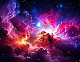 Fototapeta premium Vibrant cosmic nebula with swirling pink and purple clouds