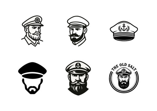 Set of Sea Captain Logos Isolated on White Background