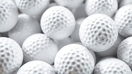 Close-up of a cluster of golf balls, highlighting their pristine white surface and unique dimple texture.