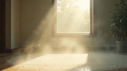 Sunbeams illuminate dust motes dancing in a quiet, sunlit room