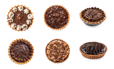 chocolate pie top view full length isolate on white background