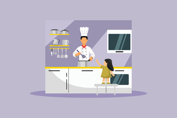 Father and child cooking. Cooking Family Concept. Colored flat vector illustration isolated