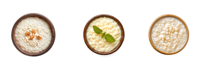 rice pudding top view full length isolate on white background