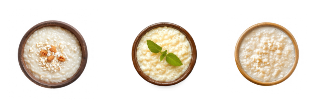 rice pudding top view full length isolate on white background
