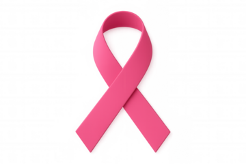 Pink ribbon symbolizing breast cancer awareness, support, and fundraising, isolated on a transparent background