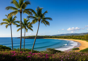 Fototapeta premium Tropical beach with palm trees by the sea