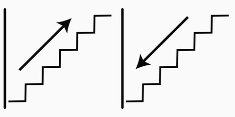 Stairs Up and Down Arrow Vector. Directional Staircase Symbol Set, Wayfinding, Movement, Progress and Ascent Descent Signage Graphic Design