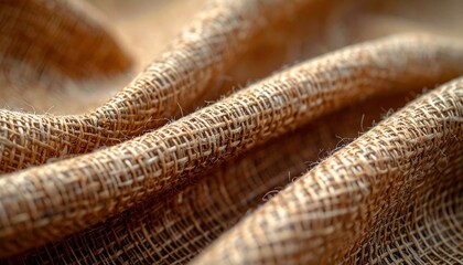 Extreme close-up of natural-woven fabric texture, revealing intricate fiber patterns and distinct threads under gentle side-lighting, highlighting its organic detail and rustic charm