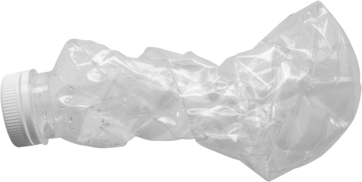 Crushed plastic bottle isolated on white background