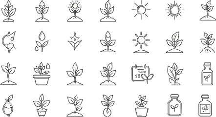 Explore elegant line icons of plants and growth for modern sustainable designs and eco friendly concepts
