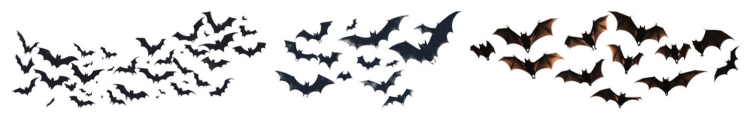 PNG Flying bats silhouette collection, element set on transparent background