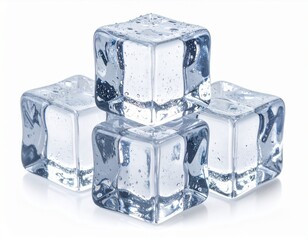Three ice cubes on white background. Clipping pats.