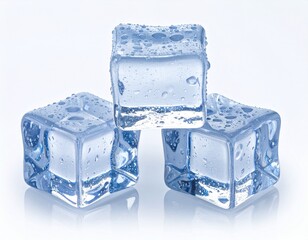 Three ice cubes on white background. Clipping pats.