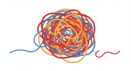 Vibrant tangled threads illustrate complex problems creatively solved using an effective visual approach and bold color palette