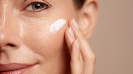 Business and Career Development growth through self care, a woman applying anti aging moisturizer in a professional skincare routine