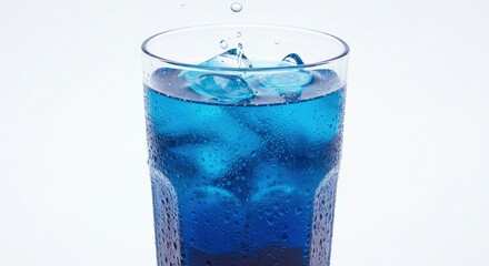 Refreshing Blue Drink with Ice and Water Droplets