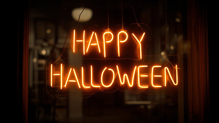 A Glowing Happy Halloween Neon Sign
