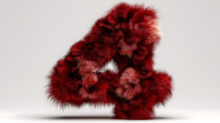 3D Digital Art Abstract Number 4 Furry Red Texture Fluffy Soft Decorative Illustration Modern Design