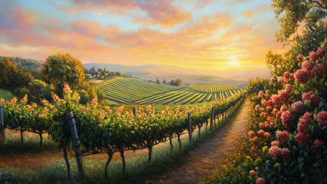 vineyard at sunset