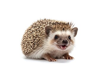 Adorable hedgehog smiling sweetly with tiny teeth showing off