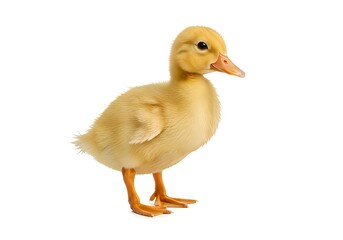 Adorable yellow duckling standing sweetly on a white backdrop