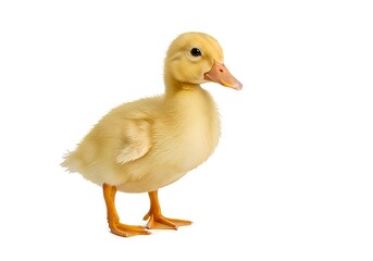 Adorable yellow duckling isolated on white background looking cute
