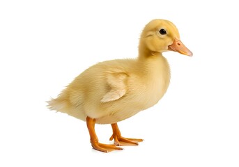 Fototapeta premium Cute fluffy duckling standing looking alert and adorable