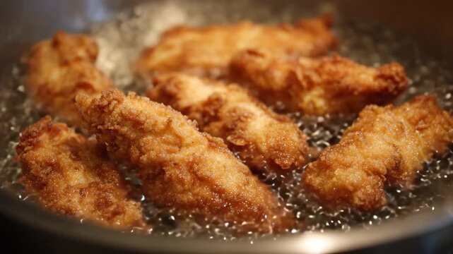 fried chicken fingers in oil