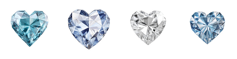 Diamond Heart Collection: Sparkling Gemstone Hearts on White Background