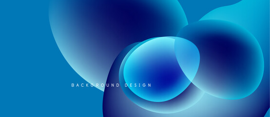 Abstract blue shapes overlap, creating dynamic visual effect. Smooth gradients suggest depth, modern design aesthetic.