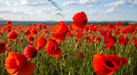 Obraz premium Vibrant Red Poppies in a Summer Field.