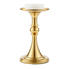 Golden candlestick with candle isolated on transparent background