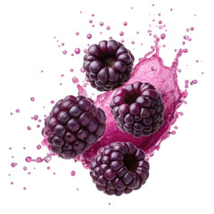 Blackberries with juice splash isolated on transparent background