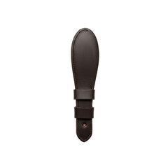 Dark brown leather watch strap detail closeup, isolated on white background