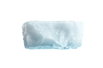 Fresh block of ice on a white isolated background, ideal for cooling drinks or culinary presentations.