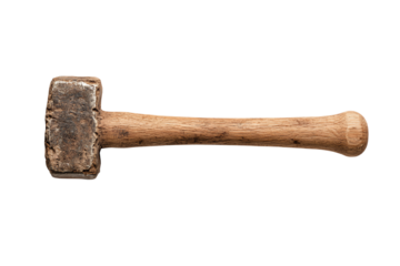 Heavy wooden mallet with a worn head, perfect for construction and woodworking projects.