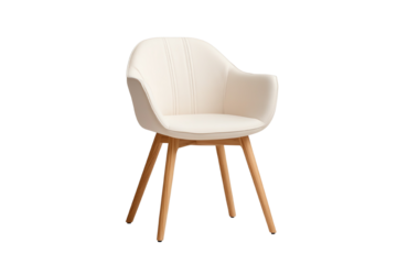 Modern white chair with wooden legs, perfect for contemporary living spaces.