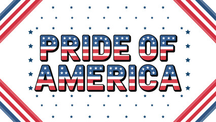 Pride of america text design with patriotic stars and stripes decoration
