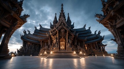 Fototapeta premium Majestic Sanctuary of Truth: A Timeless Architectural Marvel in Thailand