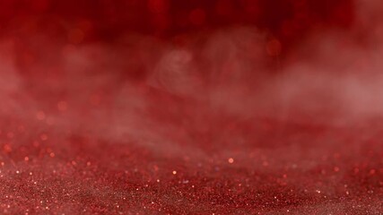 Shimmer haze. Ink fog. Defocused red crimson water glitter smoke blend cloud sequins moving on abstract dark black art background. - Powered by Adobe