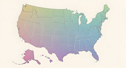 Colored Map of the United States of America on a Light Beige Background